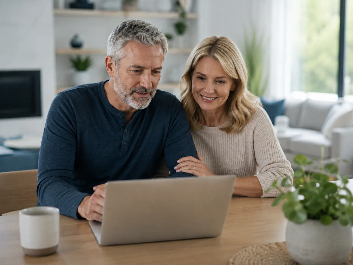 Mature couple reviewing health information together on a laptop