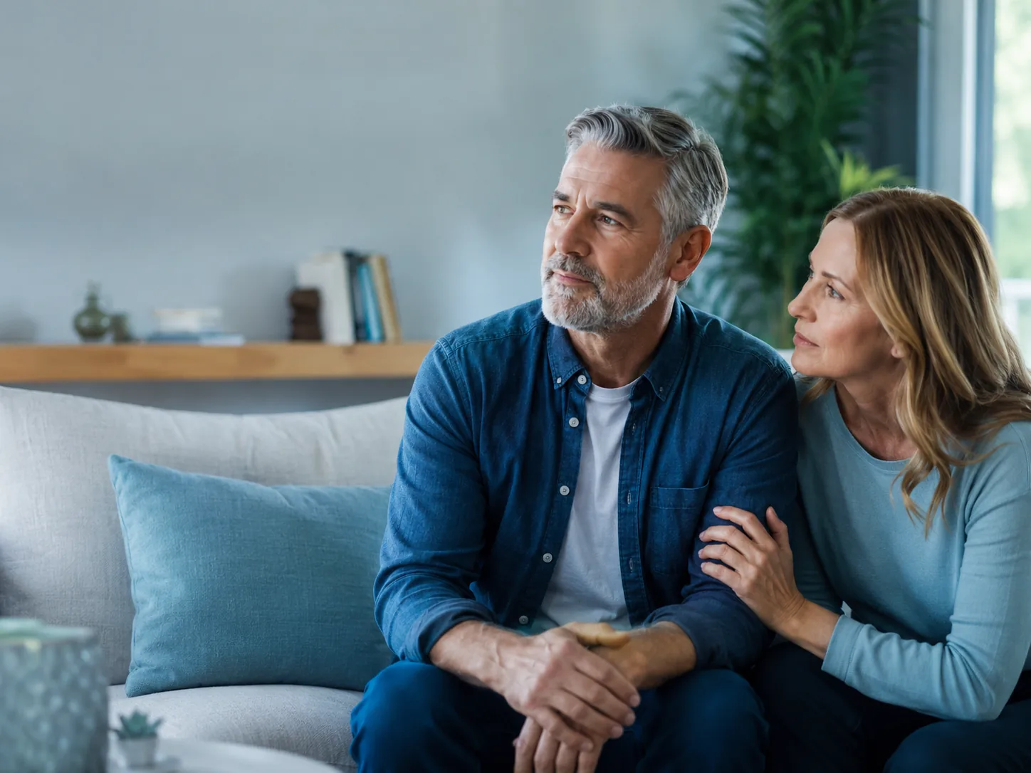 Mature couple discussing a health concern together at home